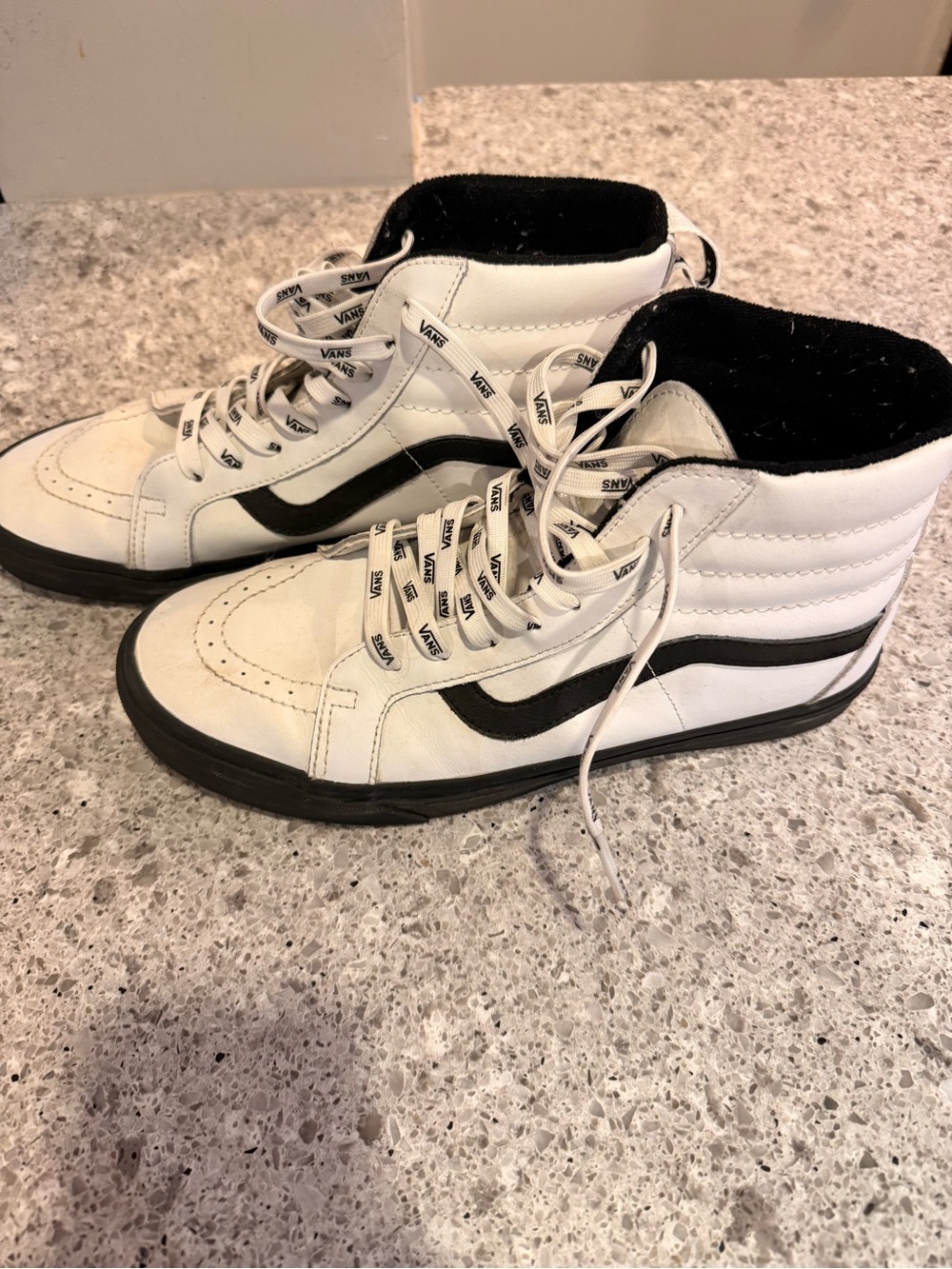 Vans White and Black High-Top Skate Sneakers Leather - Size 10 Men’s